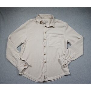 Alex Crane Shirt Mens Medium Beige Button Up Heavy Organic Cotton FLAW READ*